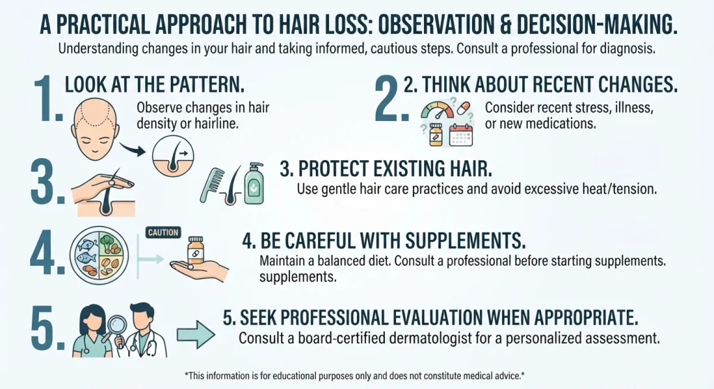 Step-by-step approach to observing hair-loss patterns, recent changes and when to seek professional evaluation