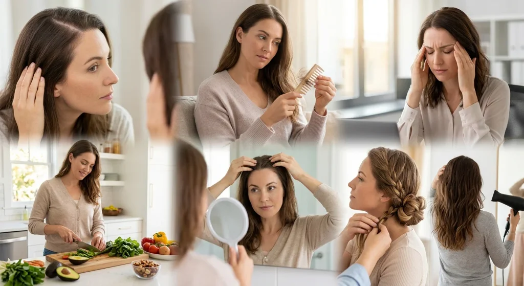 Common causes of hair fall in women including hormonal changes stress nutrition and hair damage