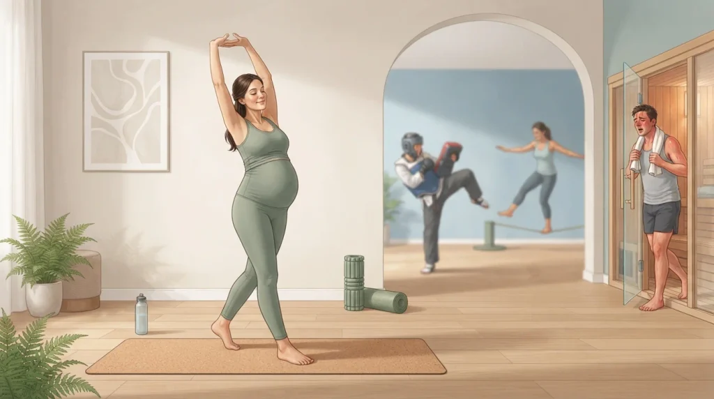 Pregnant woman choosing low-impact exercise instead of high-risk activities