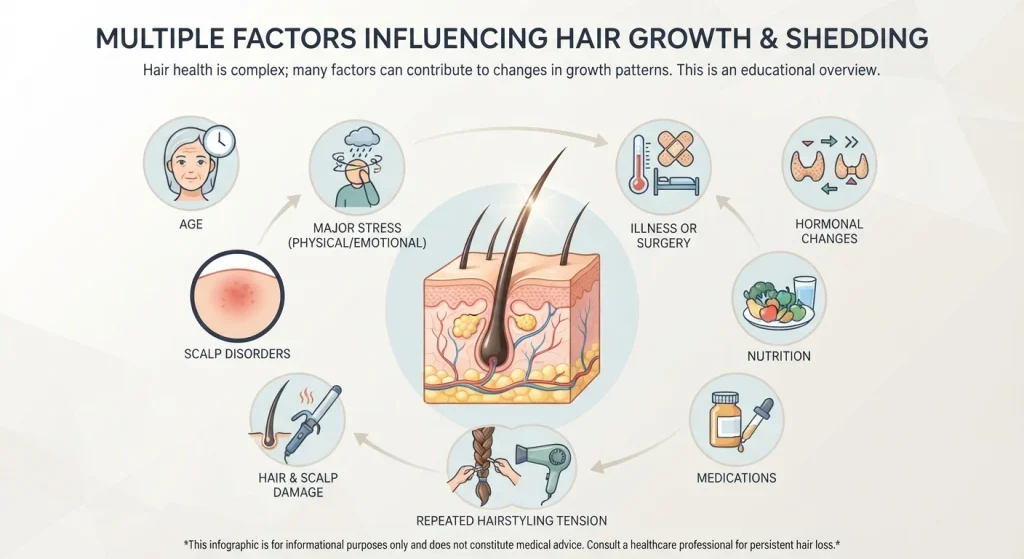 Lifestyle and health factors that can contribute to changes in hair growth and shedding