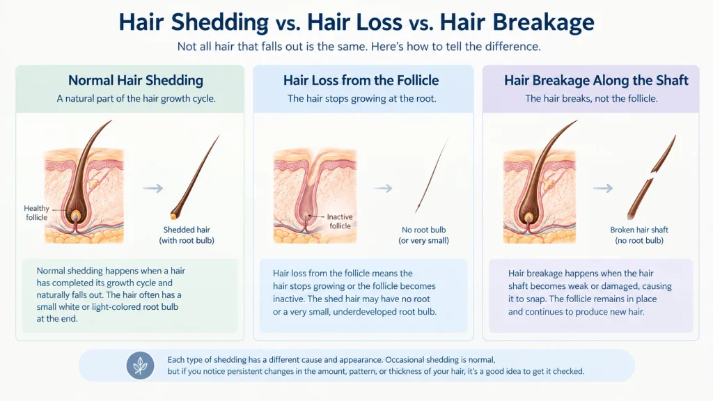 Comparison of normal hair shedding, hair loss and hair breakage