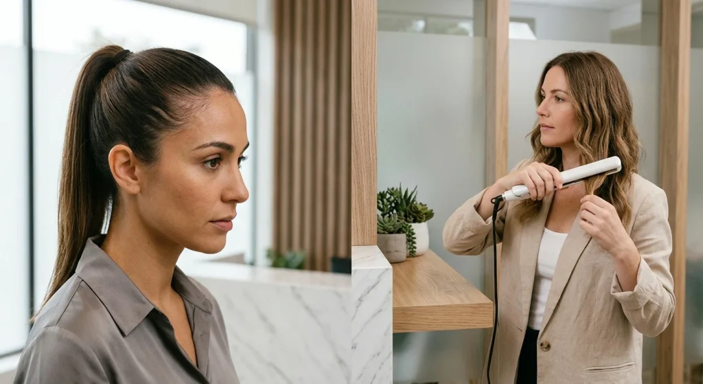 Tight hairstyle and heat styling contributing to hair damage and breakage