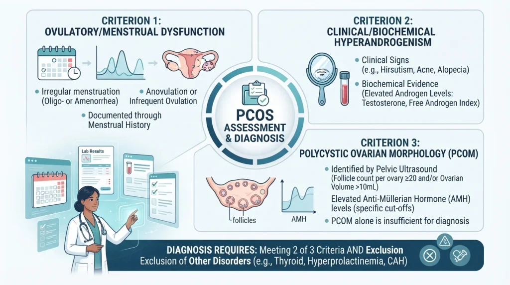 PCOS diagnosis based on menstrual patterns androgen features and ovarian morphology
