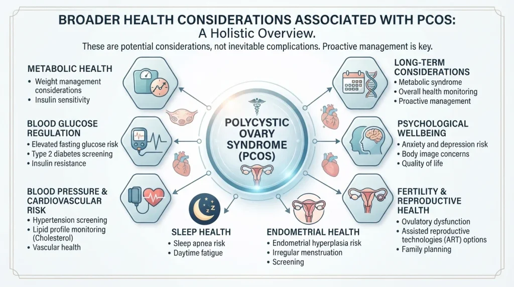 PCOS associated health considerations including metabolic psychological and reproductive health