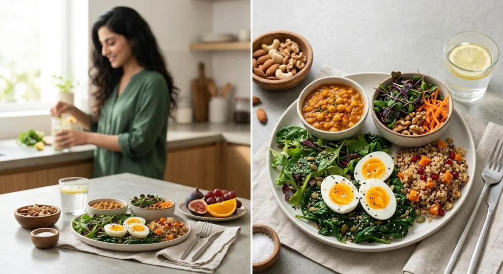 Balanced nutritious foods that support overall hair health