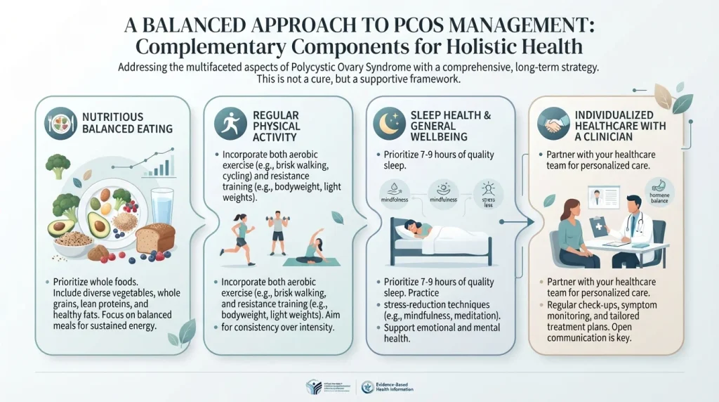 PCOS management including balanced nutrition physical activity sleep and healthcare