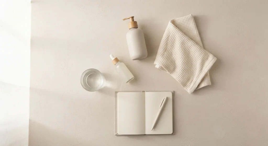 Simple pregnancy skincare routine with moisturizer and gentle care products