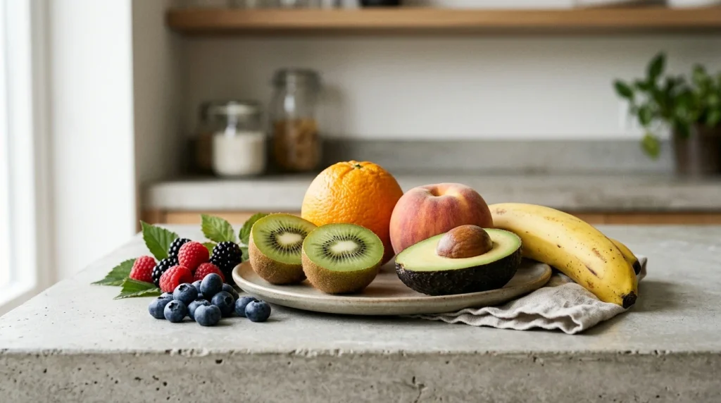 Whole fruits with different amounts of naturally occurring lower sugar fruits