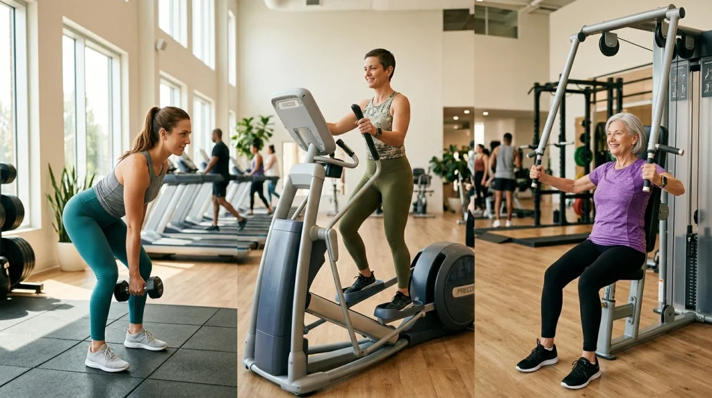 Women of different ages exercising in a modern gym