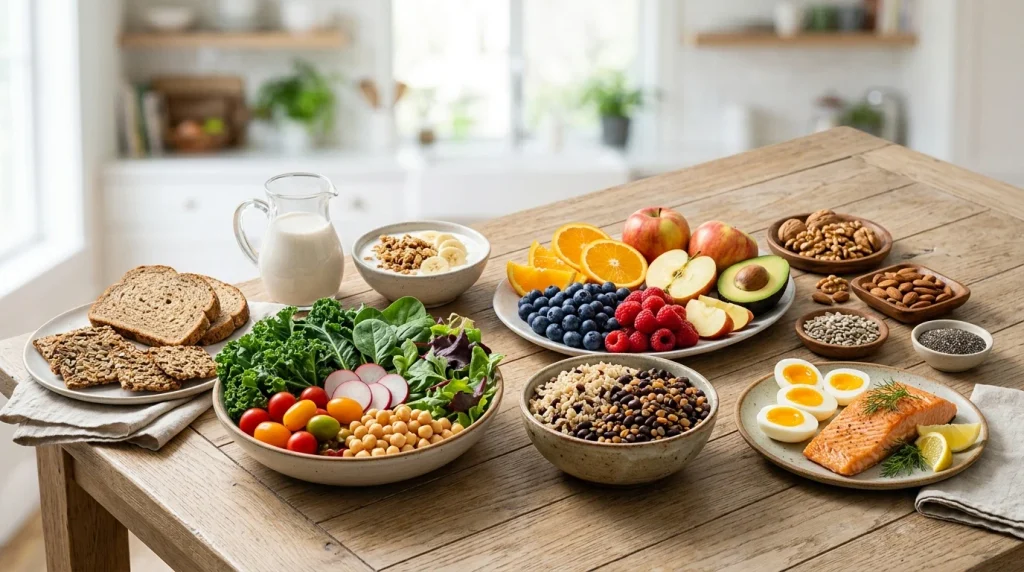 Variety of whole foods providing vitamins and minerals