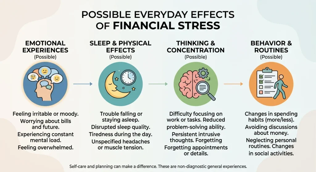 Common emotional, physical, concentration, and behavioral signs of financial stress