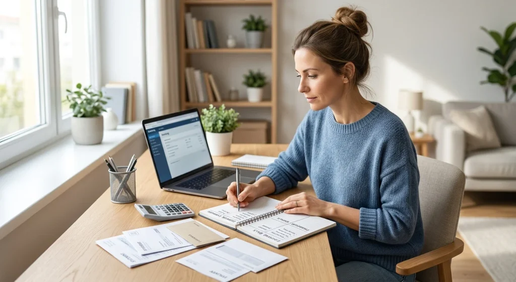 Person reviewing finances and identifying sources of financial stress
