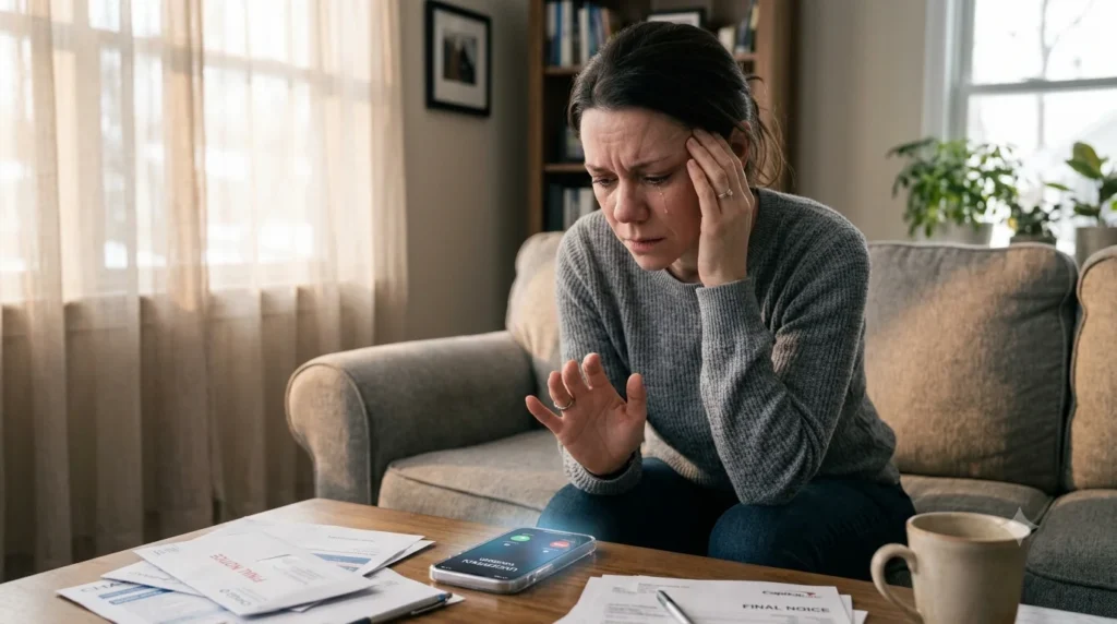 Person avoiding phone calls due to financial stress and anxiety