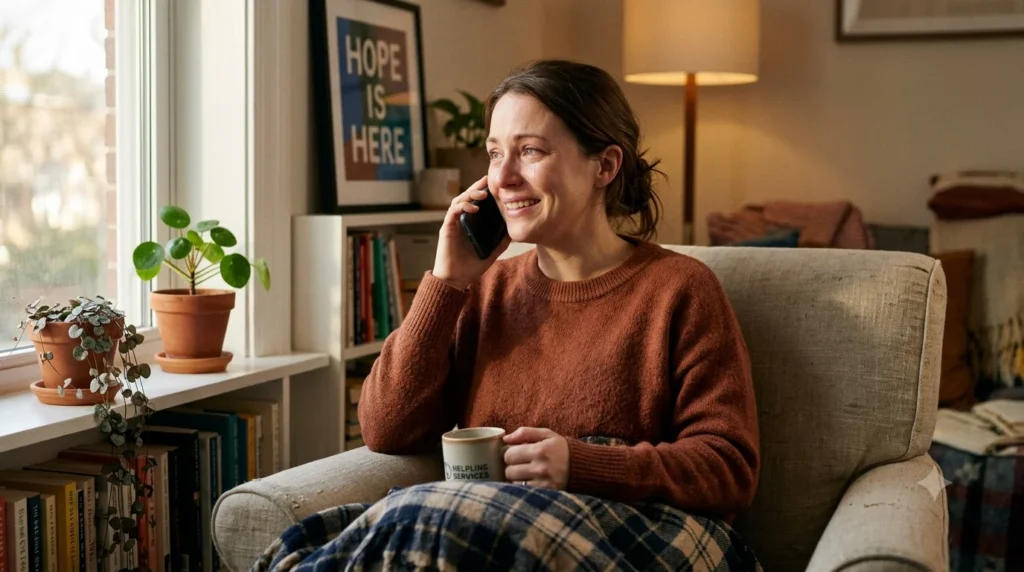 Person calling mental health helpline for support