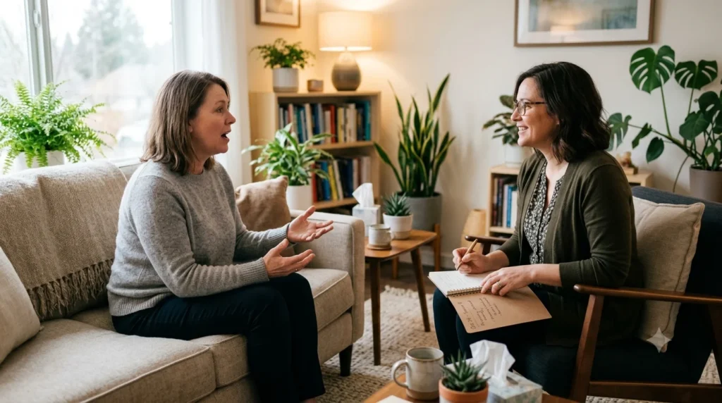 Person in therapy session for mental health support