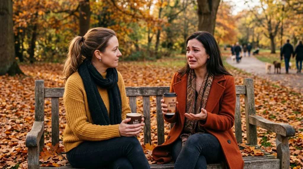 Two friends talking supportively about financial stress