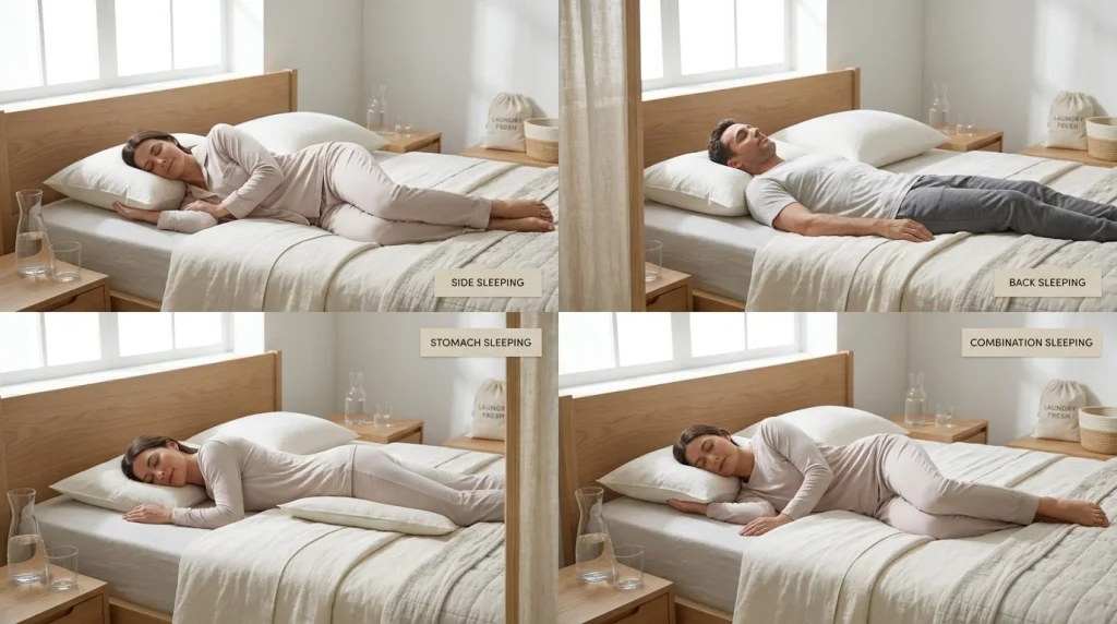 Comparison of pillow support for side, back, stomach, and combination sleeping positions