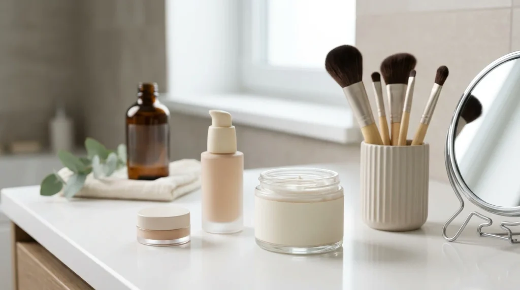 Makeup products arranged for acne-prone skin care